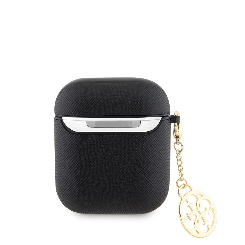 Apple Airpods Kılıf Guess Orjinal Lisanslı Dokulu 4G Yuvarlak Süs Zincirli Saffiano Kılıf - Görsel 5