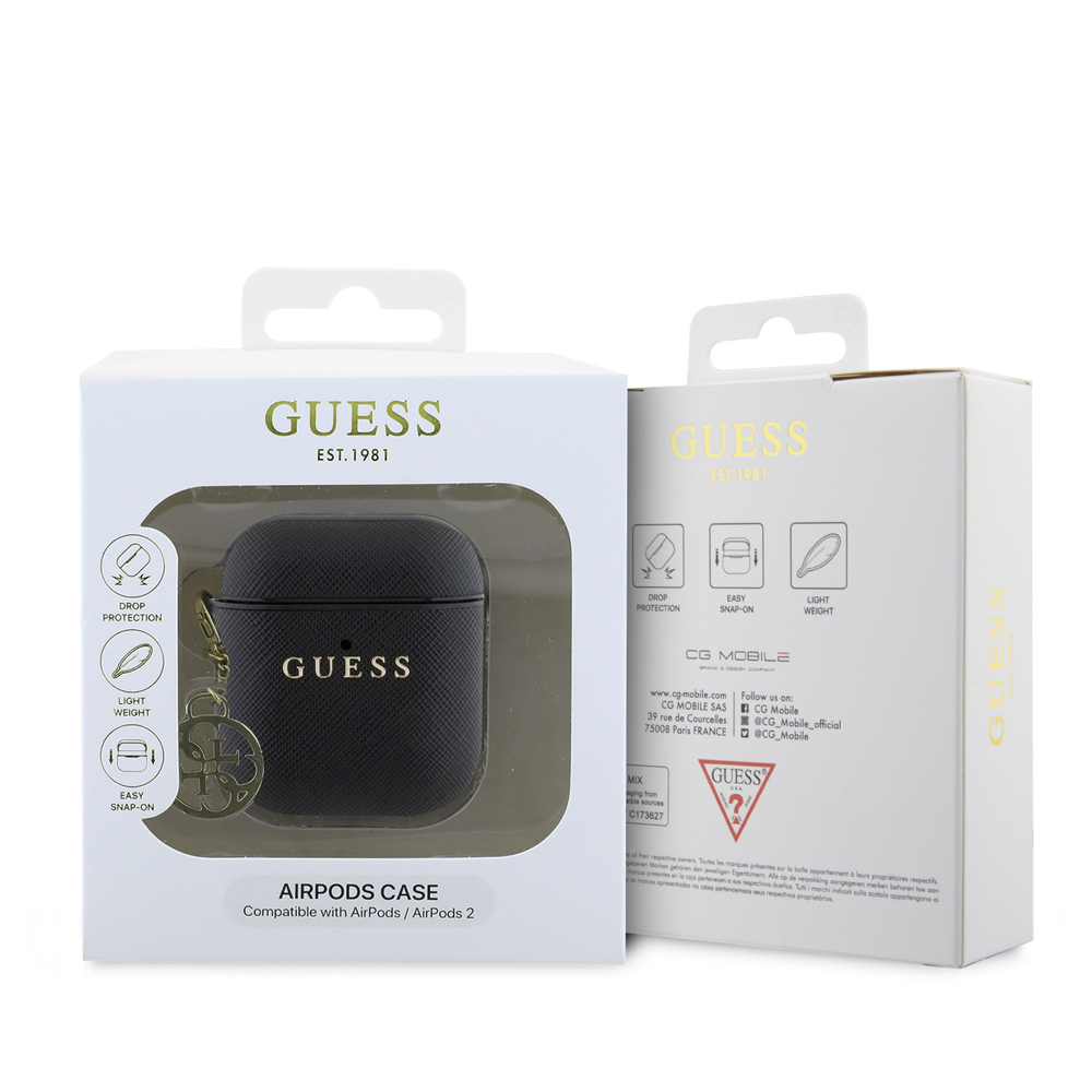 Apple Airpods Kılıf Guess Orjinal Lisanslı Dokulu 4G Yuvarlak Süs Zincirli Saffiano Kılıf - Görsel 6