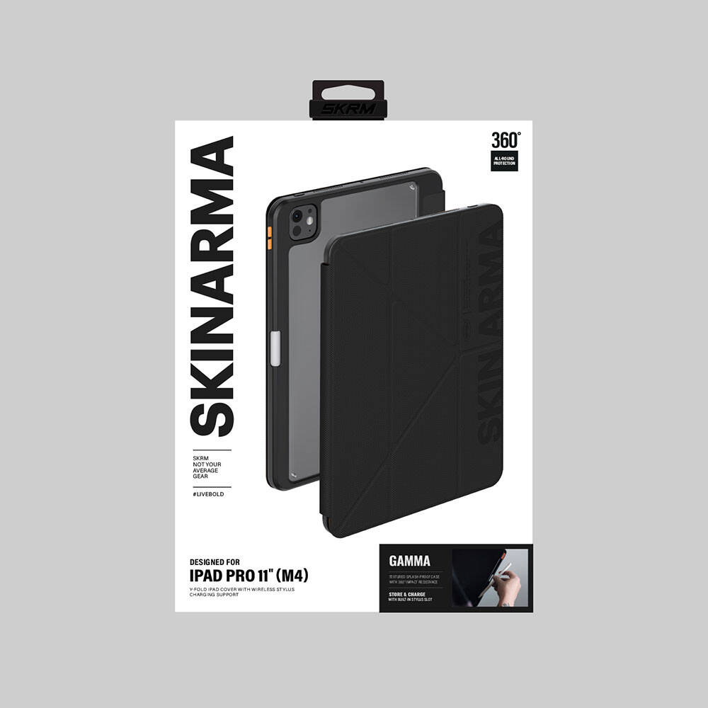 Apple iPad Pro 11 2024 Kılıf SkinArma Kabartma Baskı Tasarımlı 360 Tam Koruma Arkası Şeffaf Standlı Gamma Kılıf - Görsel 10