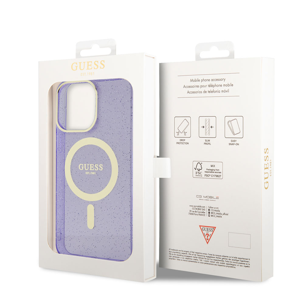 Apple iPhone 13 Pro Max Kılıf GUESS M-safe Şarj Özellikli Glitter Kapak