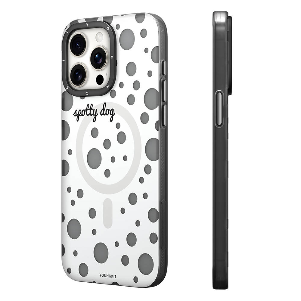 Apple iPhone 13 Pro Max Kılıf M-safe Şarj Özellikli Polka Dot Desenli Youngkit Spots Serisi Kapak