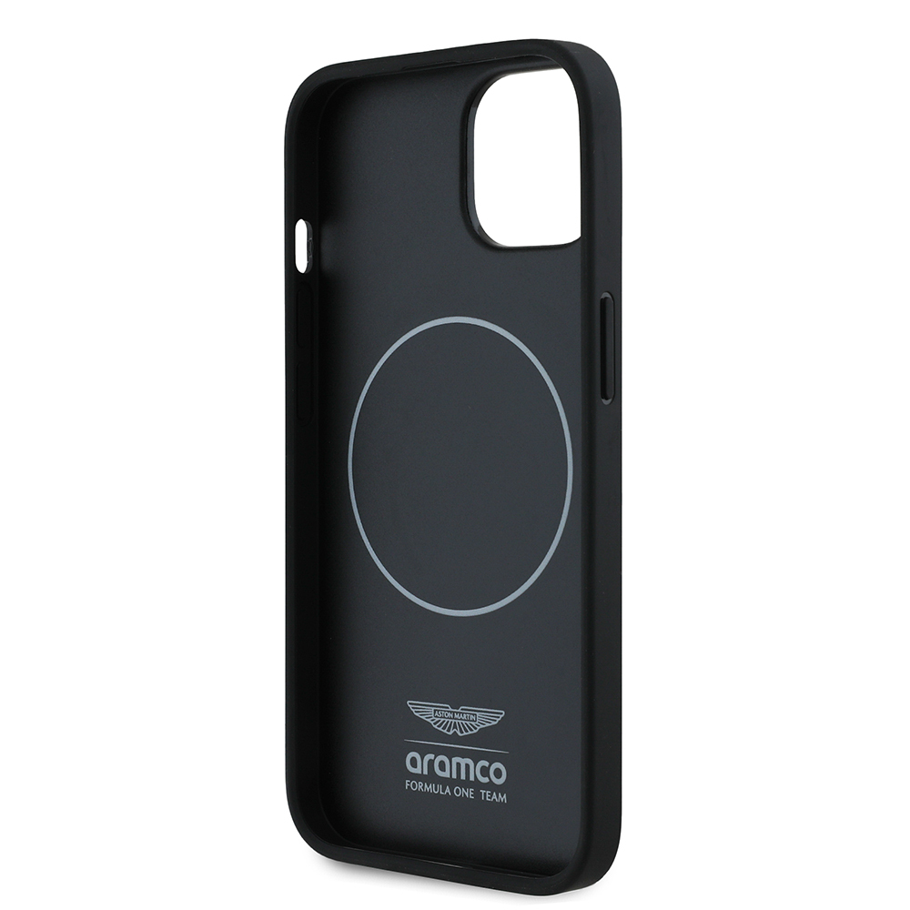 Apple iPhone 14 Kılıf Aston Martin Orjinal Lisanslı M-safe Şarj Özellikli PU Deri Alonso 14 Baskılı Kapak