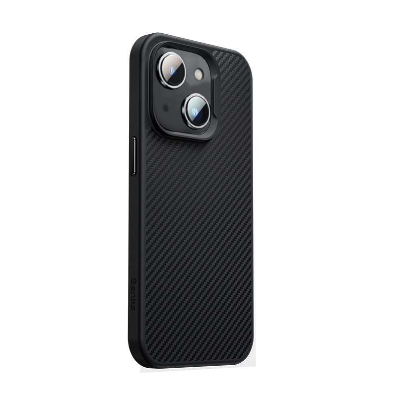 Apple iPhone 14 Kılıf Karbon Fiber M-safe Şarj Özellikli Benks 600D Hybrid Kevlar Kapak