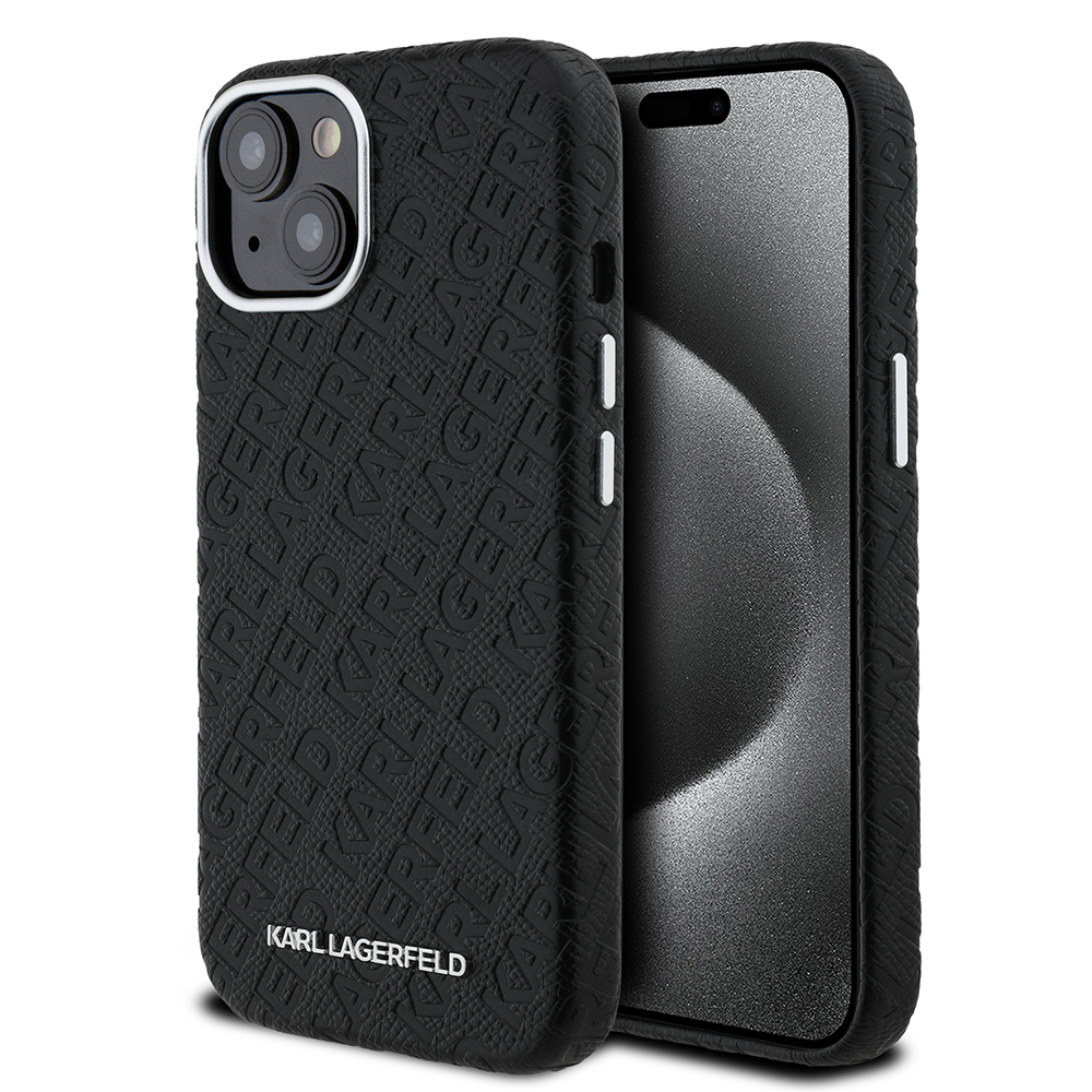 Apple iPhone 14 Kılıf Karl Lagerfeld Orjinal Lisanslı PU Deri Damgalı Metal Yazı Logolu Kapak