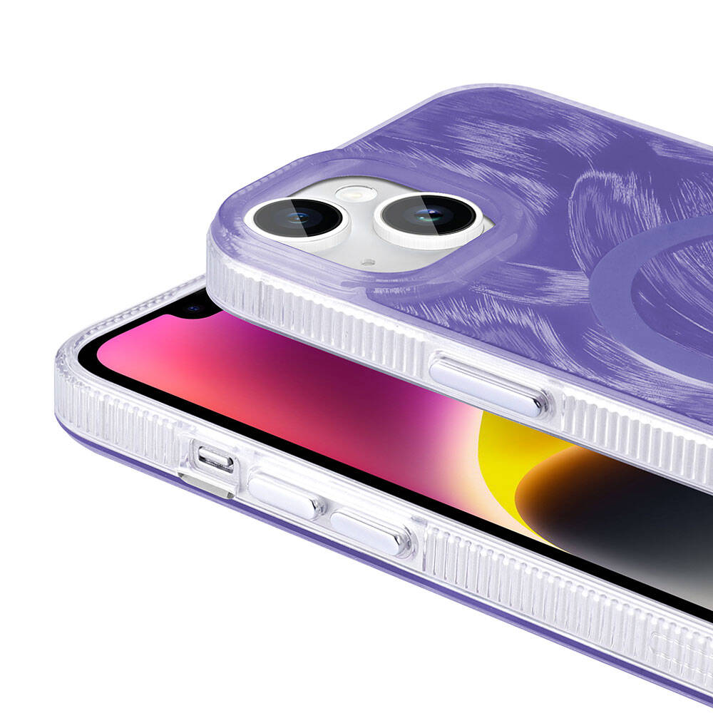 Apple iPhone 14 Kılıf M-safe Şarj Özellikli Fırça Boya Desenli Zore Palet Kapak