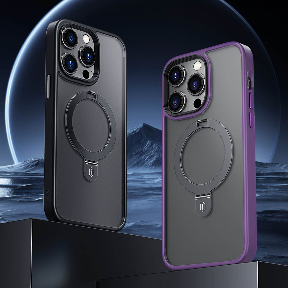 Apple iPhone 14 Kılıf Wiwu ZMM-010 M-safe Şarj Özellikli Parmak İzi Bırakmayan Mat Transparan Standlı Kapak