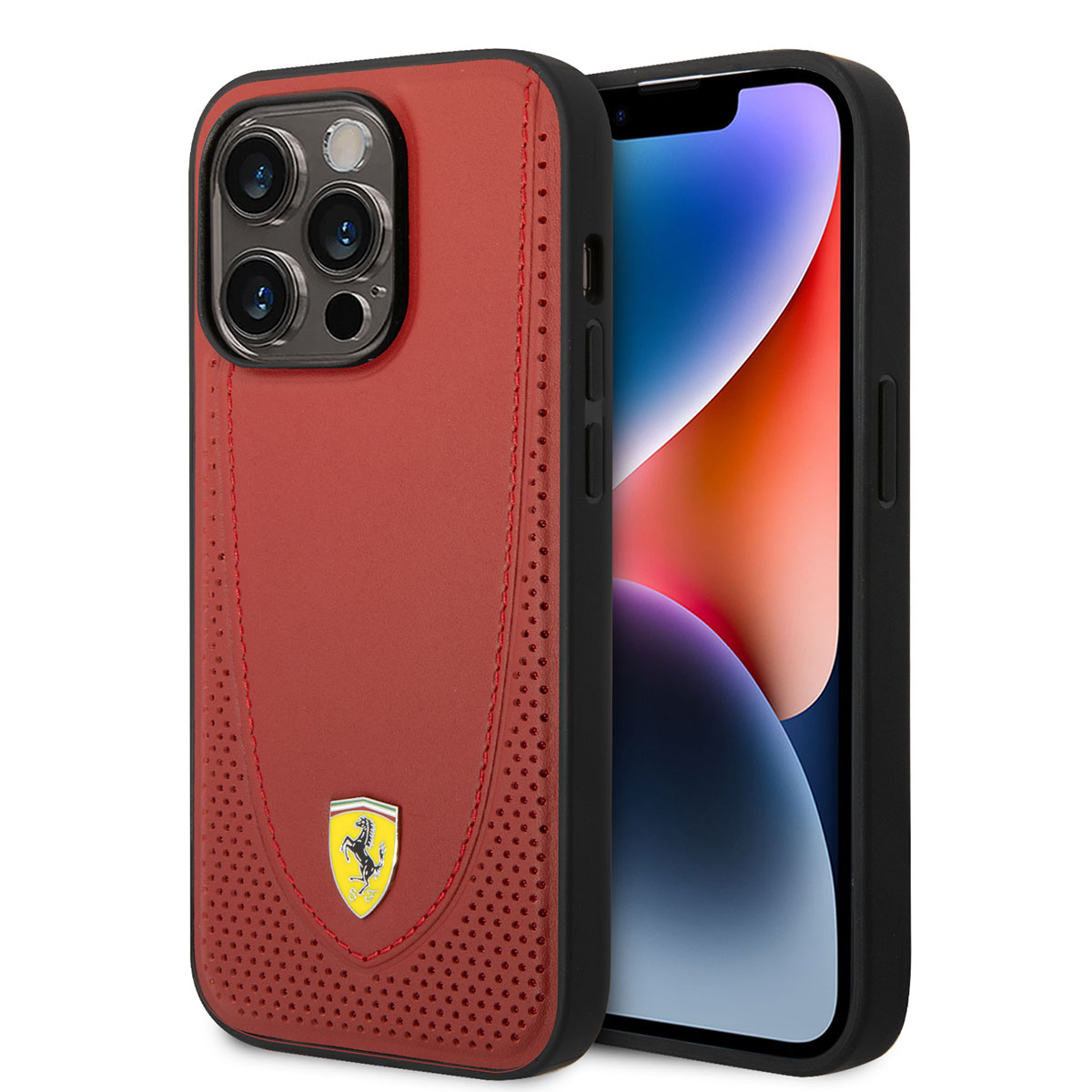 Apple iPhone 14 Pro Kılıf Ferrari M-safe Şarj Özellikli Deri Delikli Dikişli Dizayn Kapak