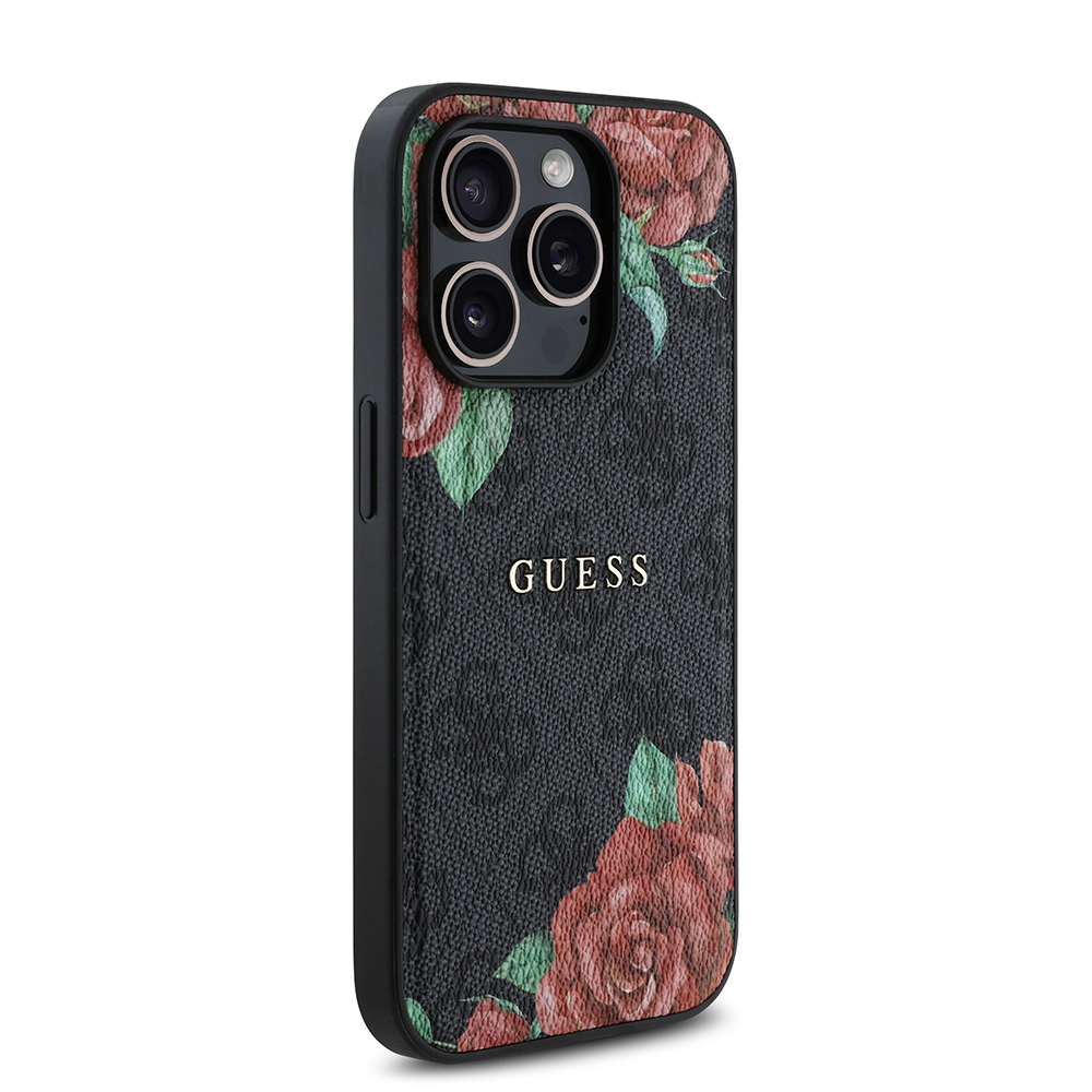 Apple iPhone 14 Pro Kılıf Guess Orjinal Lisanslı M-safe Şarj Özellikli Gül Baskılı 4G Desenli Yazı Logolu Kapak - Görsel 4