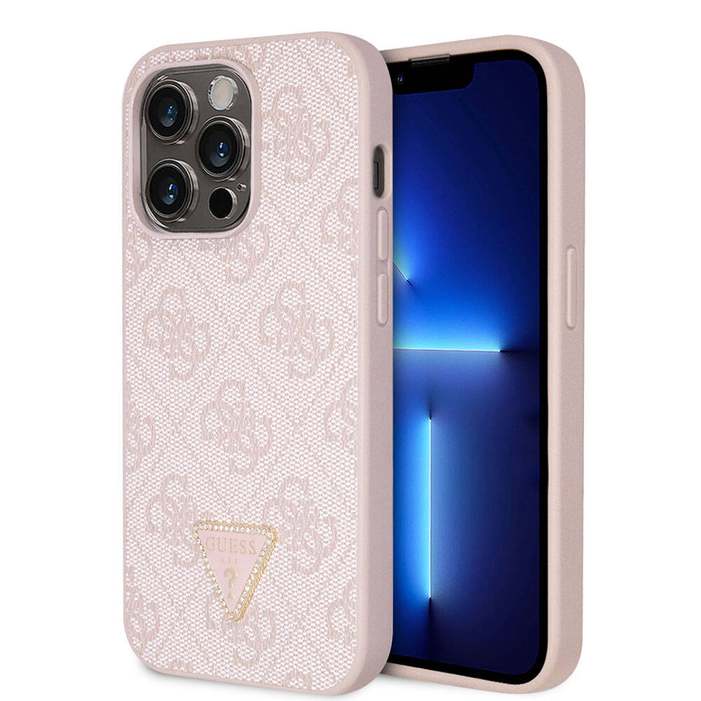 Apple iPhone 14 Pro Kılıf Guess Orjinal Lisanslı PU Deri Taşlı Üçgen Logo 4G Desenli Kapak - Görsel 15