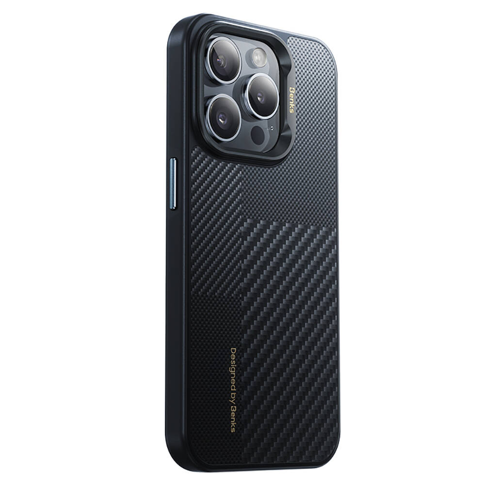 Apple iPhone 14 Pro Kılıf M-safe Şarj Özellikli Karbon Fiber Benks Montage Hybrid ArmorPro Kevlar Kapak