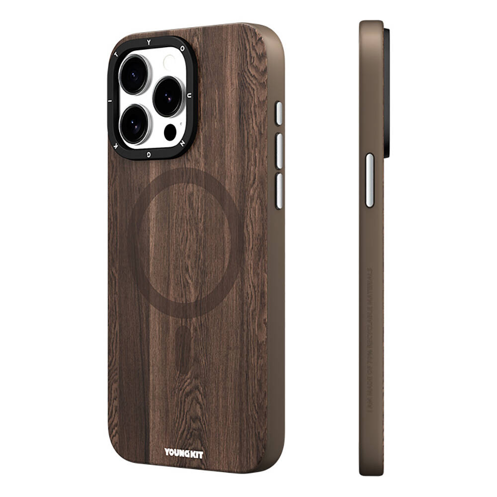 Apple iPhone 14 Pro Kılıf M-safe Şarj Özellikli Sararmaya Dayanıklı Youngkit Wood Forest Serisi Kapak