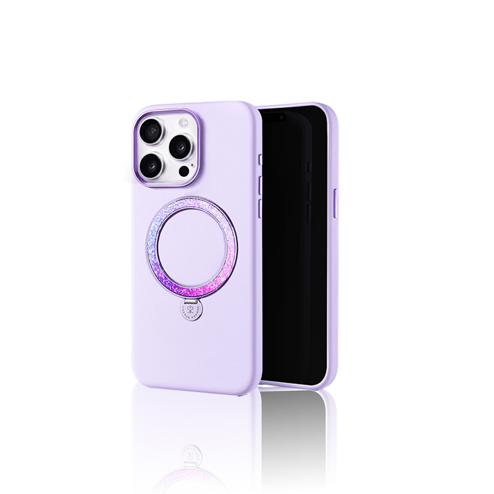 Apple iPhone 14 Pro Kılıf M-safe Şarj Özellikli Standlı Suni Deri Tasarımlı Pynana Dancing Circle Serisi Kapak