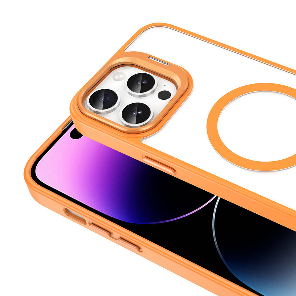 Apple iPhone 14 Pro Kılıf M-safe Şarj Özellikli Standlı Zore M-safe Klon Lensli Kapak - Görsel 3