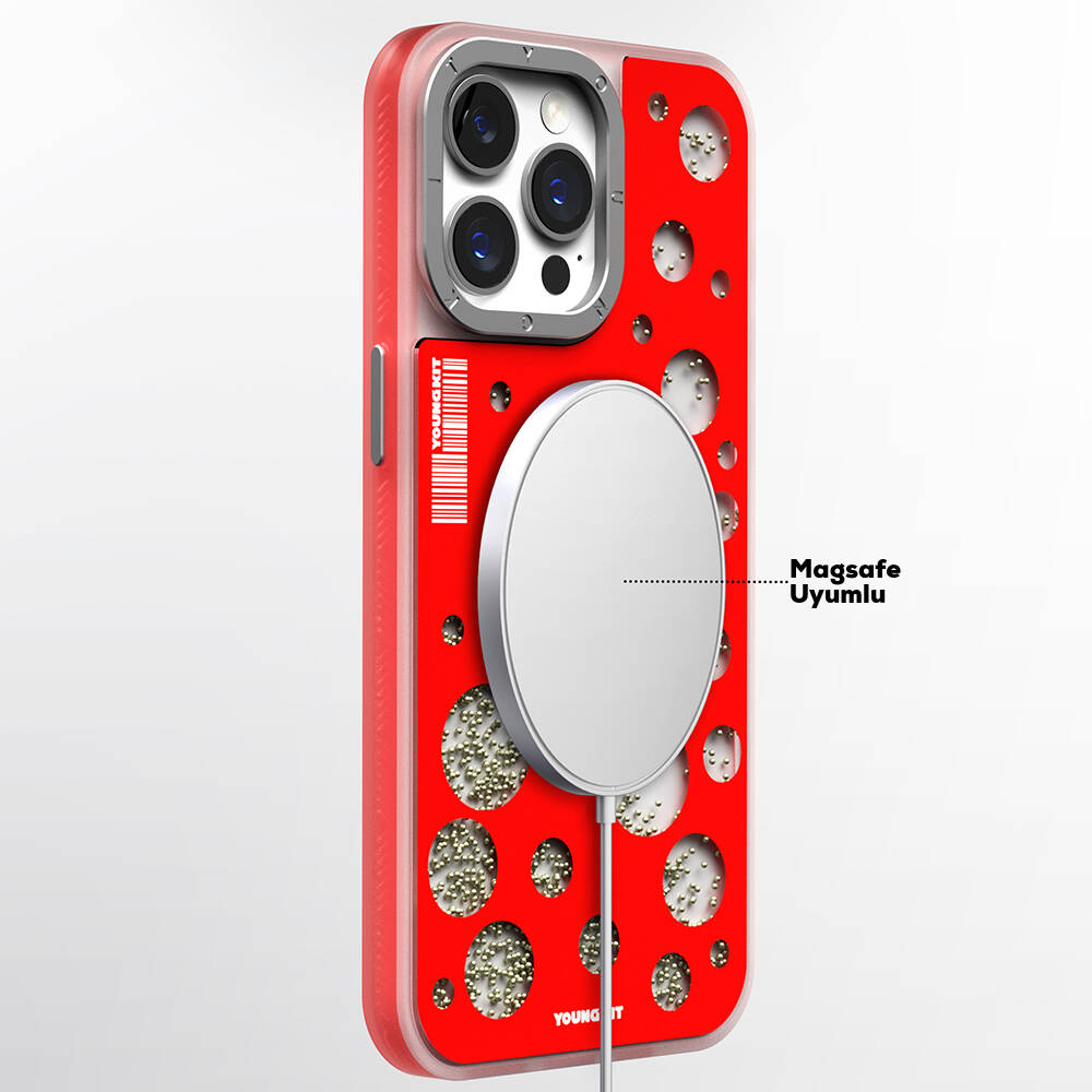 Apple iPhone 14 Pro Kılıf M-safe Şarj Özellikli Youngkit Quicksand Beads Serisi Kapak - Görsel 8