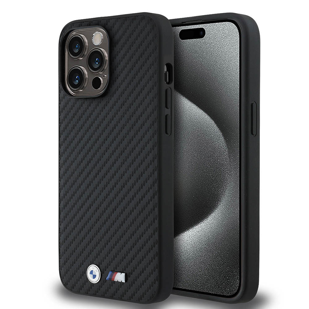 Apple iPhone 14 Pro Max Kılıf BMW Orjinal Lisanslı Karbon Fiber Tasarımlı ve Metal Logolu PU Deri Kapak