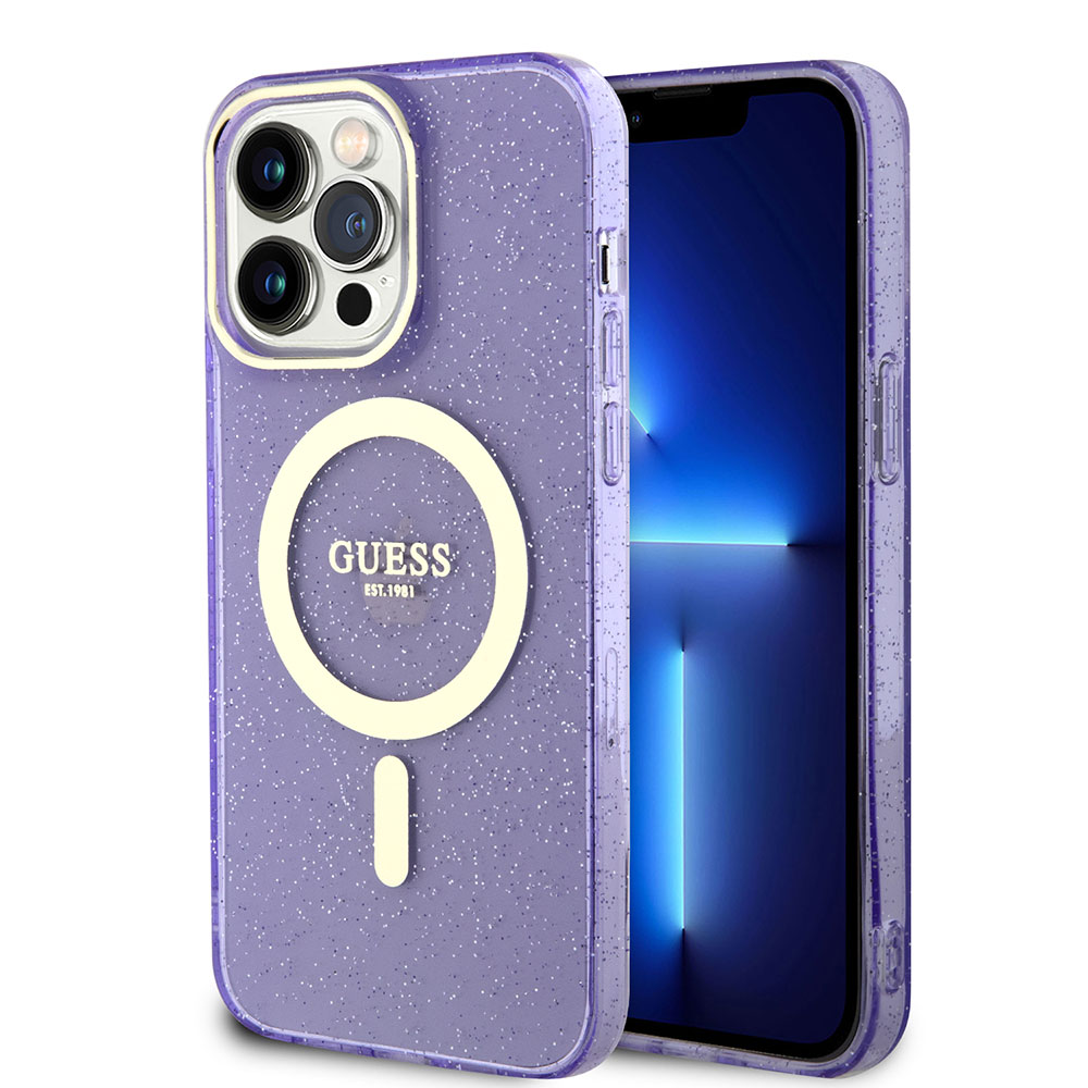 Apple iPhone 14 Pro Max Kılıf GUESS M-safe Şarj Özellikli Glitter Kapak