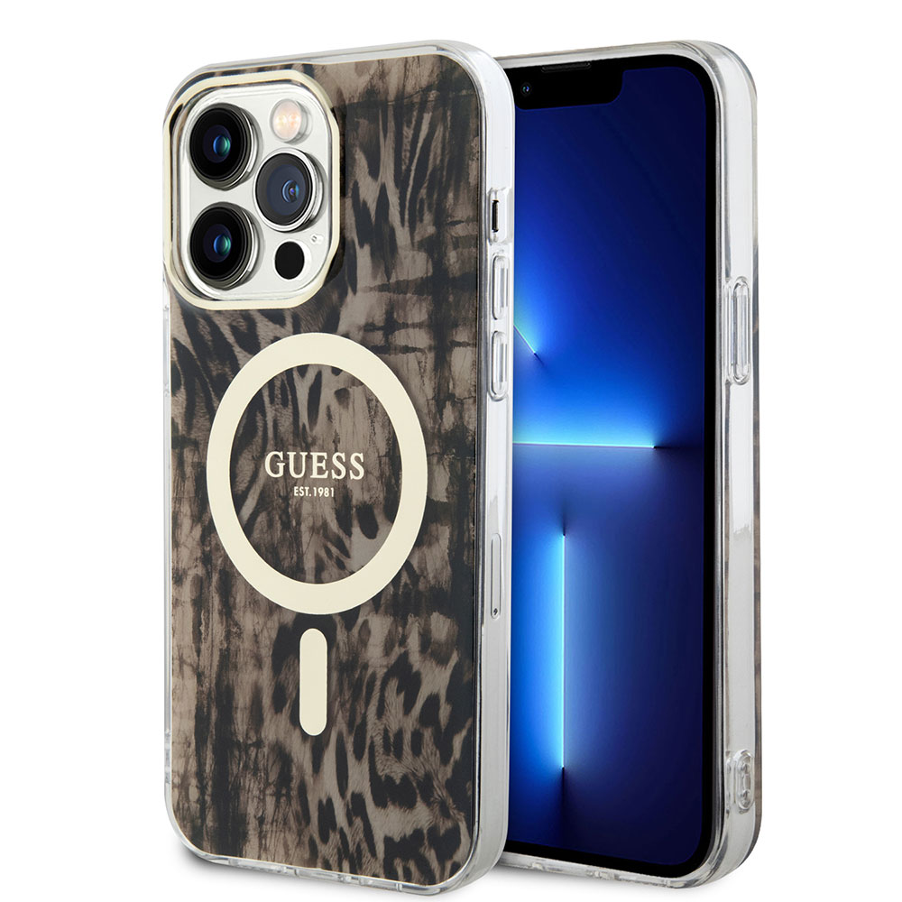 Apple iPhone 14 Pro Max Kılıf GUESS M-safe Şarj Özellikli Leopar Desenli Kapak