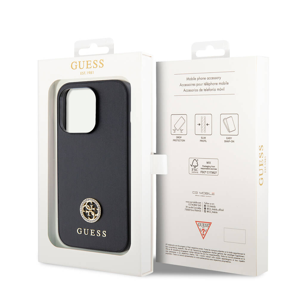 Apple iPhone 14 Pro Max Kılıf Guess Orjinal Lisanslı Deri 4G Metal Logo Strass Kapak - Görsel 11