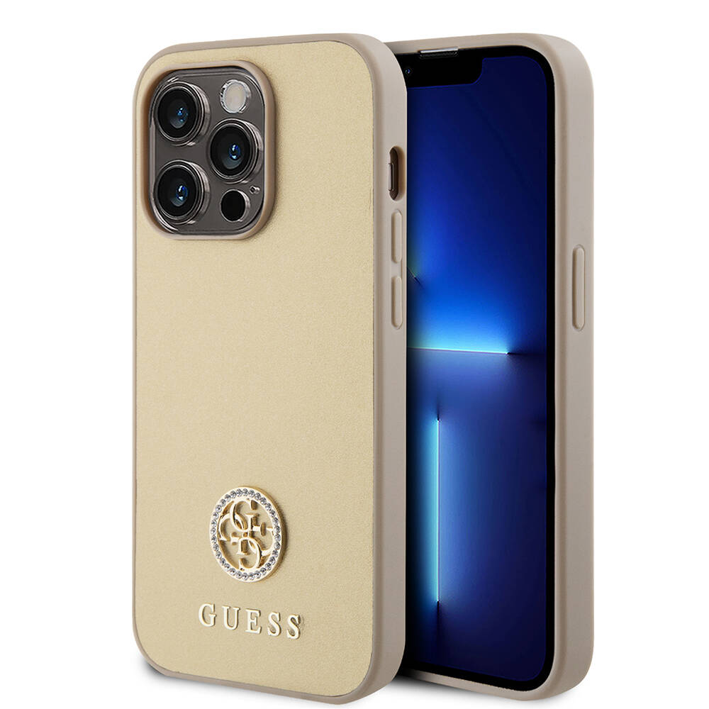 Apple iPhone 14 Pro Max Kılıf Guess Orjinal Lisanslı Deri 4G Metal Logo Strass Kapak - Görsel 3