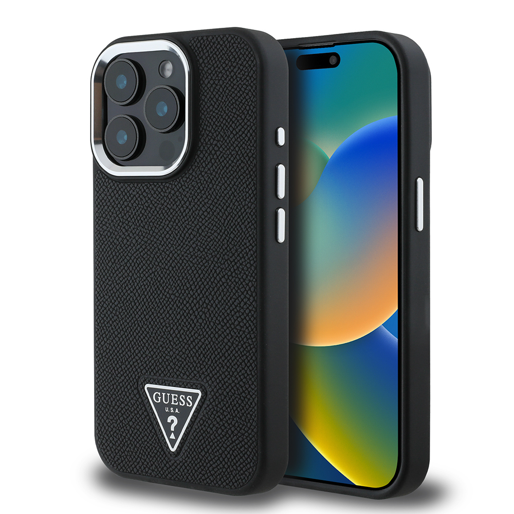 Apple iPhone 14 Pro Max Kılıf Guess Orjinal Lisanslı M-safe Şarj Özellikli Grained Triangle Kapak