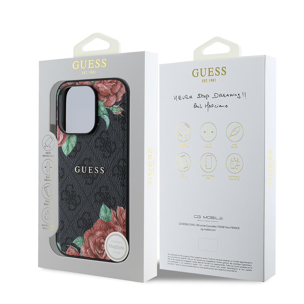 Apple iPhone 14 Pro Max Kılıf Guess Orjinal Lisanslı M-safe Şarj Özellikli Gül Baskılı 4G Desenli Yazı Logolu Kapak - Görsel 15
