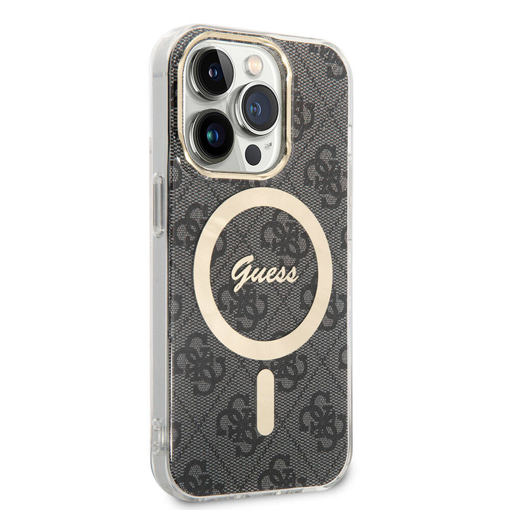 Apple iPhone 14 Pro Max Kılıf Guess Orjinal Lisanslı M-safe Şarj Özellikli Yazı Logolu 4G Desenli Kapak