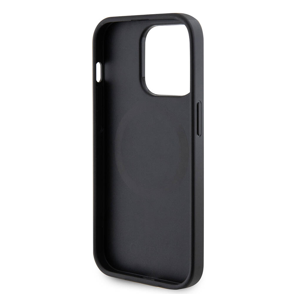 Apple iPhone 14 Pro Max Kılıf Guess Orjinal Lisanslı M-safe Şarj Özellikli Yazı Logolu Saffiano Kapak