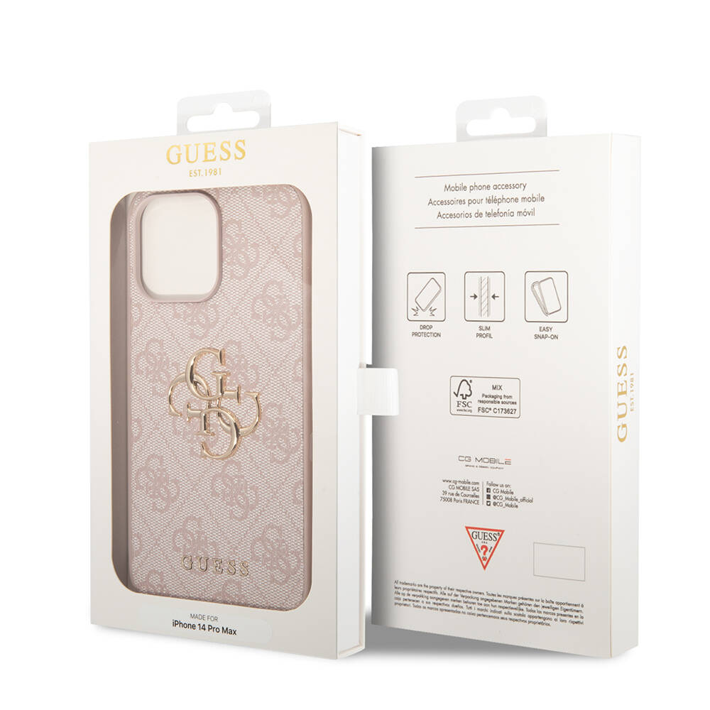 Apple iPhone 14 Pro Max Kılıf GUESS PU Deri Büyük Metal Logo Dizaynlı Kapak