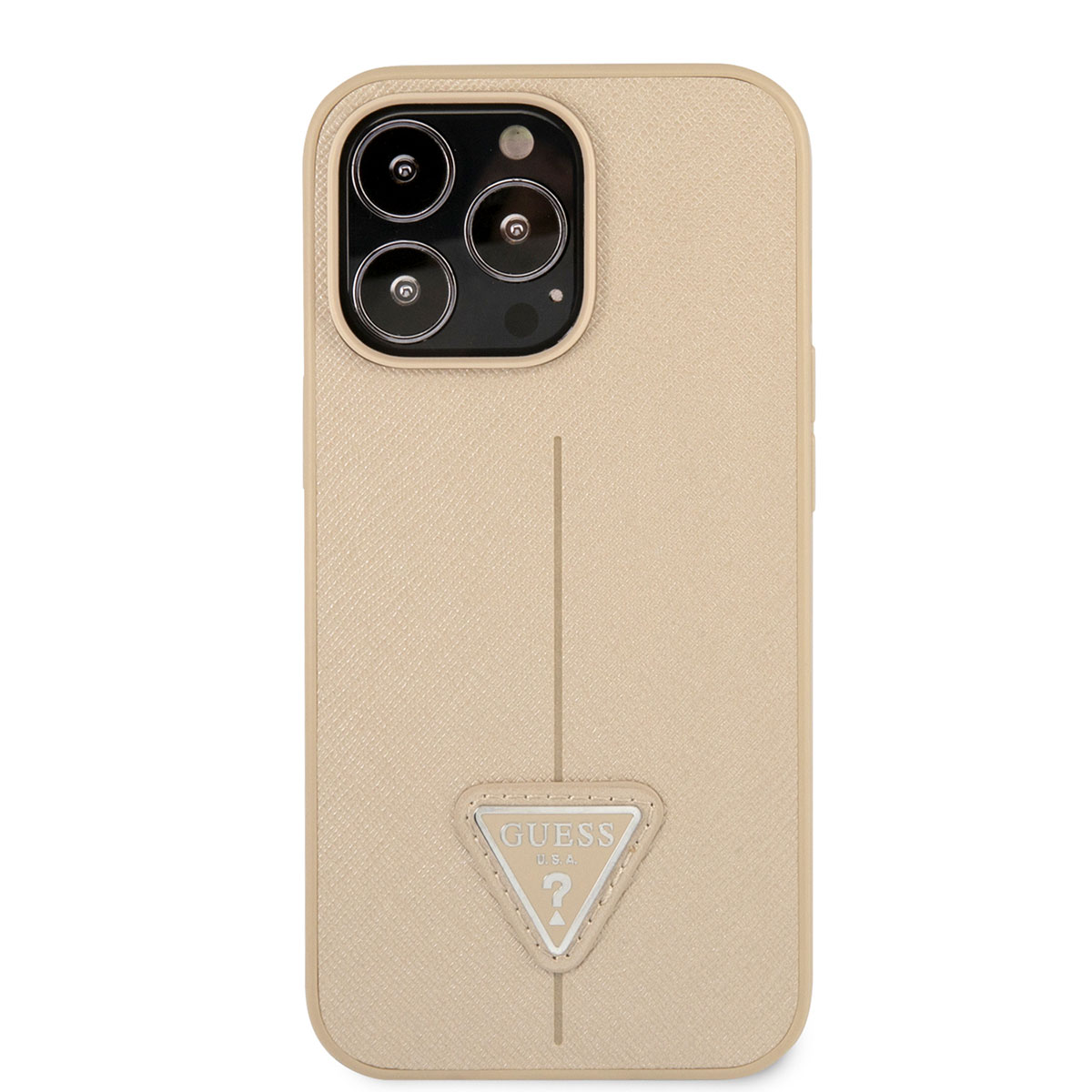 Apple iPhone 14 Pro Max Kılıf GUESS PU Safran Deri Üçgen Logo Dizayn Kapak - Görsel 6