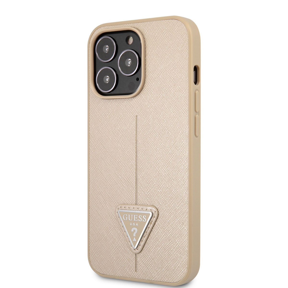 Apple iPhone 14 Pro Max Kılıf GUESS PU Safran Deri Üçgen Logo Dizayn Kapak - Görsel 5