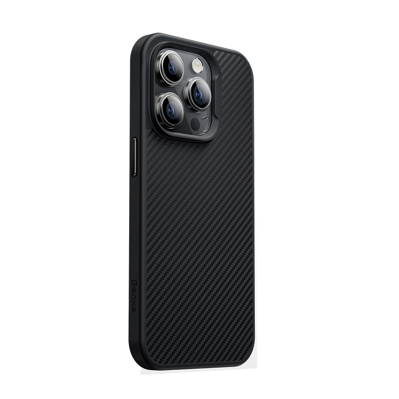 Apple iPhone 14 Pro Max Kılıf Karbon Fiber M-safe Şarj Özellikli Benks 600D Hybrid Kevlar Kapak