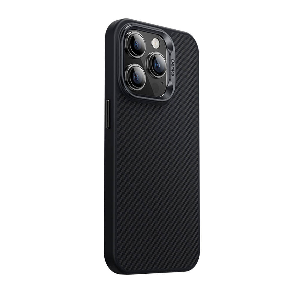Apple iPhone 14 Pro Max Kılıf Karbon Fiber M-safe Şarj Özellikli Benks Hybrid ArmorPro 600D Kevlar Kapak