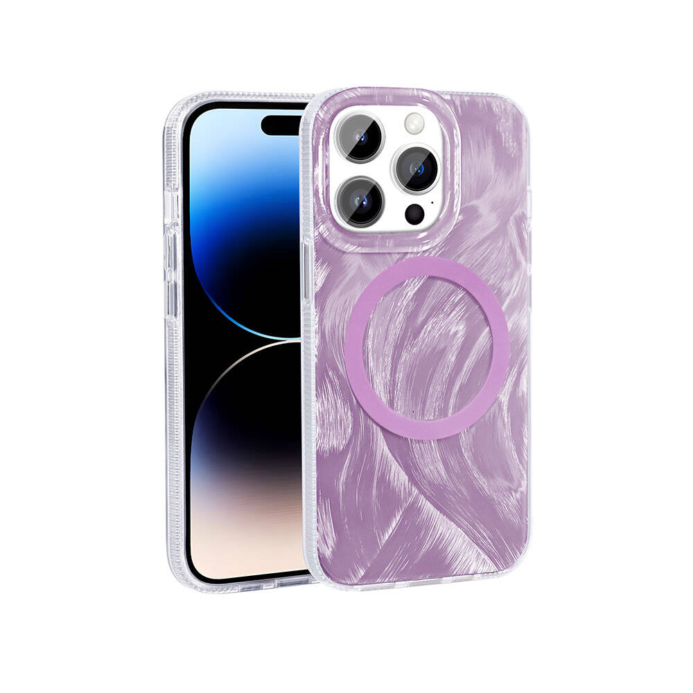 Apple iPhone 14 Pro Max Kılıf M-safe Şarj Özellikli Fırça Boya Desenli Zore Palet Kapak