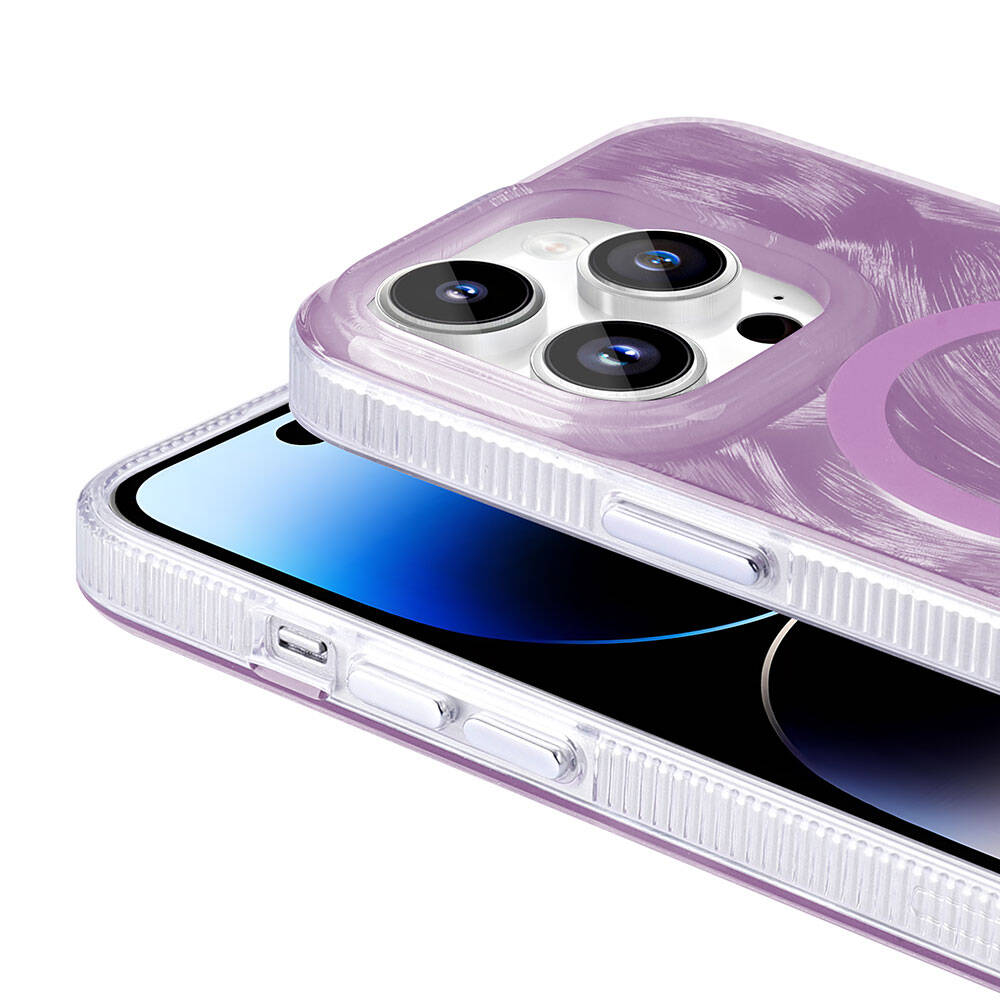 Apple iPhone 14 Pro Max Kılıf M-safe Şarj Özellikli Fırça Boya Desenli Zore Palet Kapak