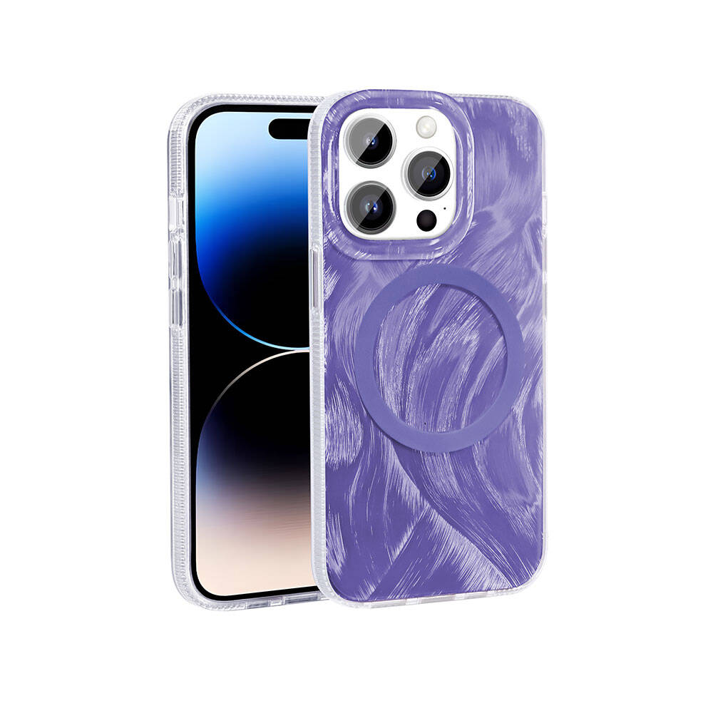 Apple iPhone 14 Pro Max Kılıf M-safe Şarj Özellikli Fırça Boya Desenli Zore Palet Kapak