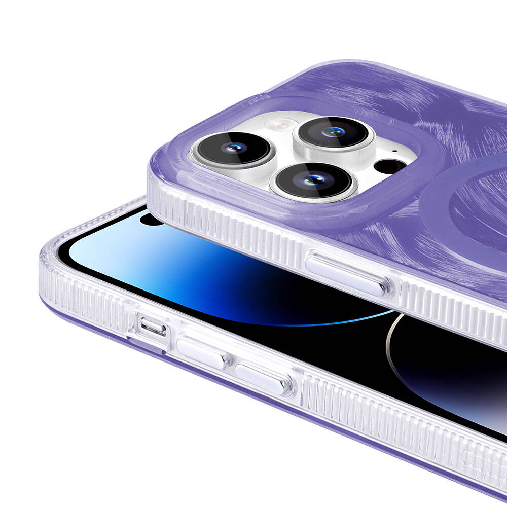 Apple iPhone 14 Pro Max Kılıf M-safe Şarj Özellikli Fırça Boya Desenli Zore Palet Kapak