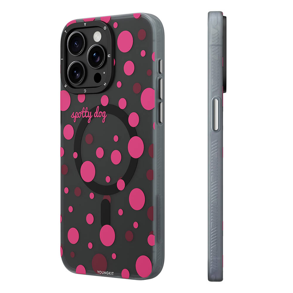 Apple iPhone 14 Pro Max Kılıf M-safe Şarj Özellikli Polka Dot Desenli Youngkit Spots Serisi Kapak
