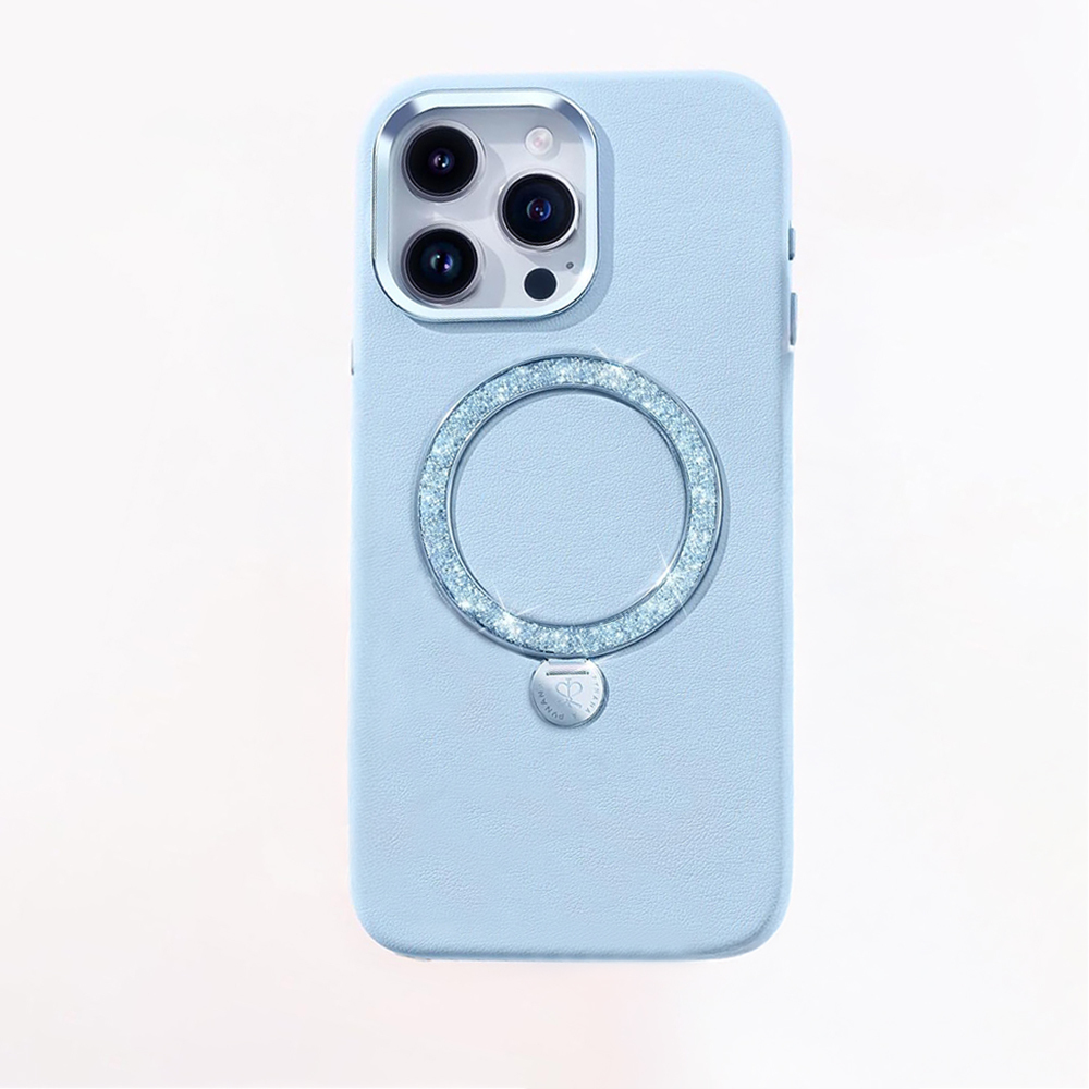 Apple iPhone 14 Pro Max Kılıf M-safe Şarj Özellikli Standlı Suni Deri Tasarımlı Pynana Dancing Circle Serisi Kapak