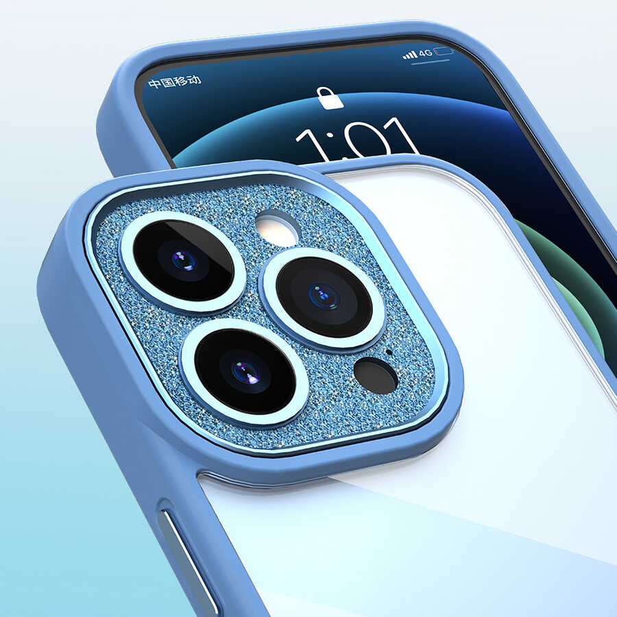 Apple iPhone 14 Pro Max Kılıf Wiwu GCC-105 Lens Korumalı Renkli Kenar Arkası Şeffaf Multicolor Kapak