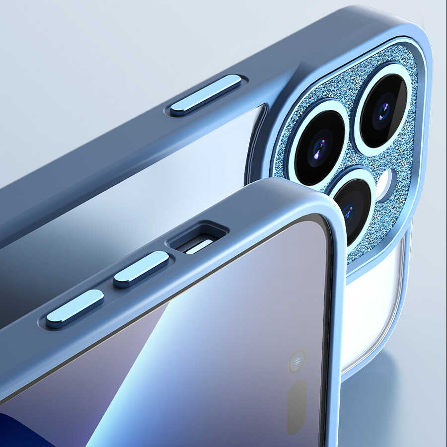 Apple iPhone 14 Pro Max Kılıf Wiwu GCC-105 Lens Korumalı Renkli Kenar Arkası Şeffaf Multicolor Kapak