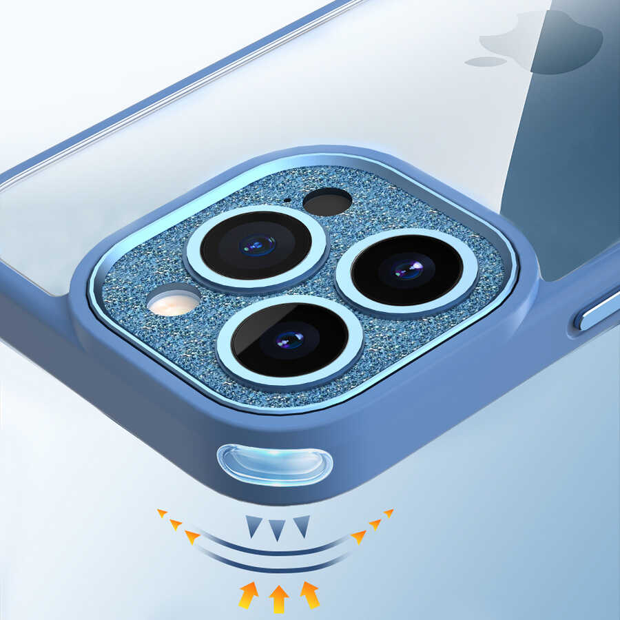 Apple iPhone 14 Pro Max Kılıf Wiwu GCC-105 Lens Korumalı Renkli Kenar Arkası Şeffaf Multicolor Kapak