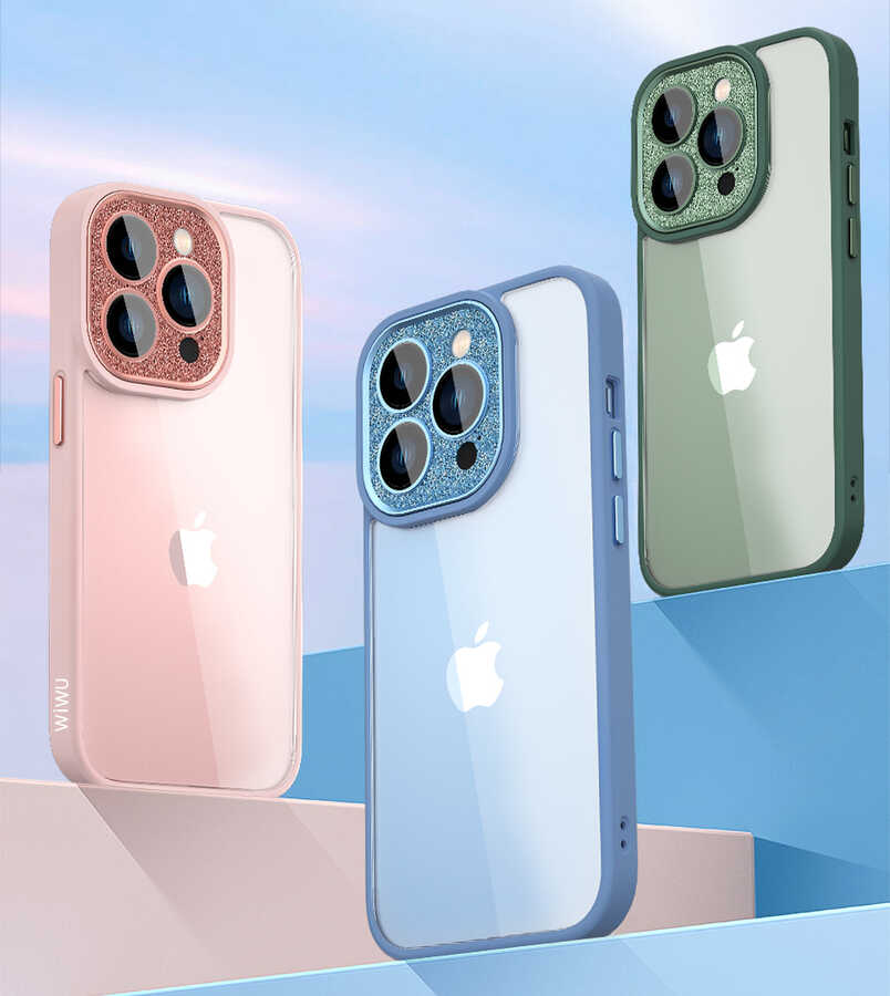 Apple iPhone 14 Pro Max Kılıf Wiwu GCC-105 Lens Korumalı Renkli Kenar Arkası Şeffaf Multicolor Kapak