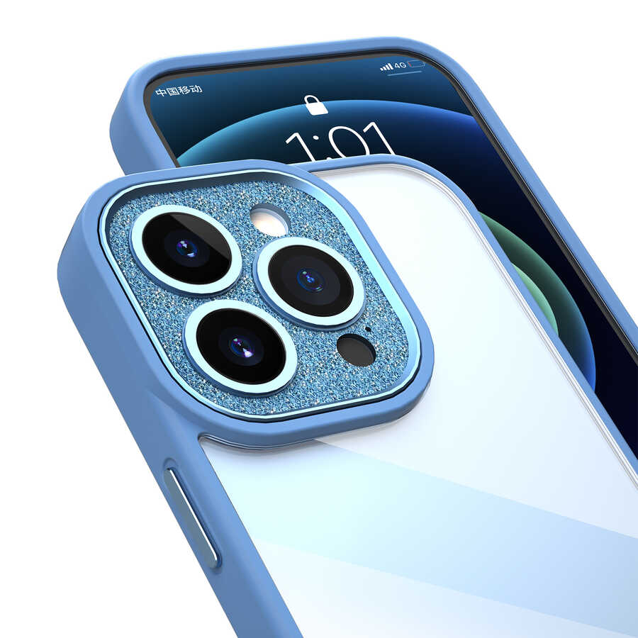 Apple iPhone 14 Pro Max Kılıf Wiwu GCC-105 Lens Korumalı Renkli Kenar Arkası Şeffaf Multicolor Kapak