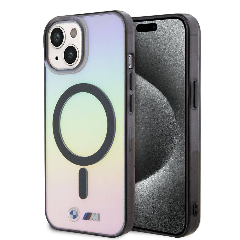 Apple iPhone 15 Kılıf BMW M-safe Şarj Özellikli Transparan Renk Geçişli Iridescent Orjinal Lisanslı Kapak