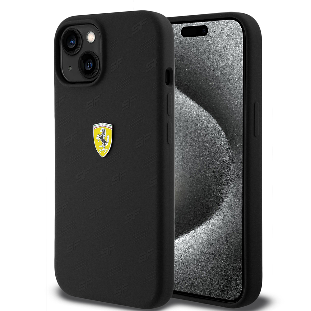 Apple iPhone 15 Kılıf Ferrari Orjinal Lisanslı Metal Logolu SF Yazılı Kapak