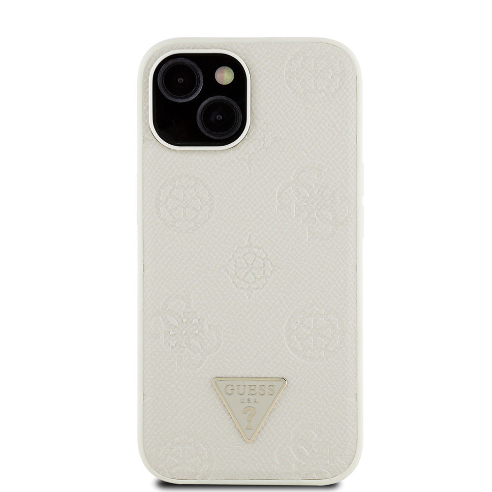 Apple iPhone 15 Kılıf Guess Orjinal Lisanslı M-safe Şarj Özellikli Sıcak Baskılı Üçgen Logolu PU Deri Peony Kapak