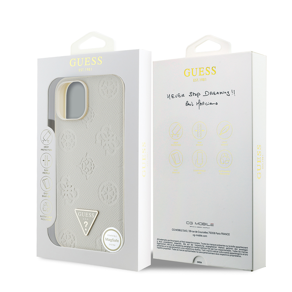 Apple iPhone 15 Kılıf Guess Orjinal Lisanslı M-safe Şarj Özellikli Sıcak Baskılı Üçgen Logolu PU Deri Peony Kapak