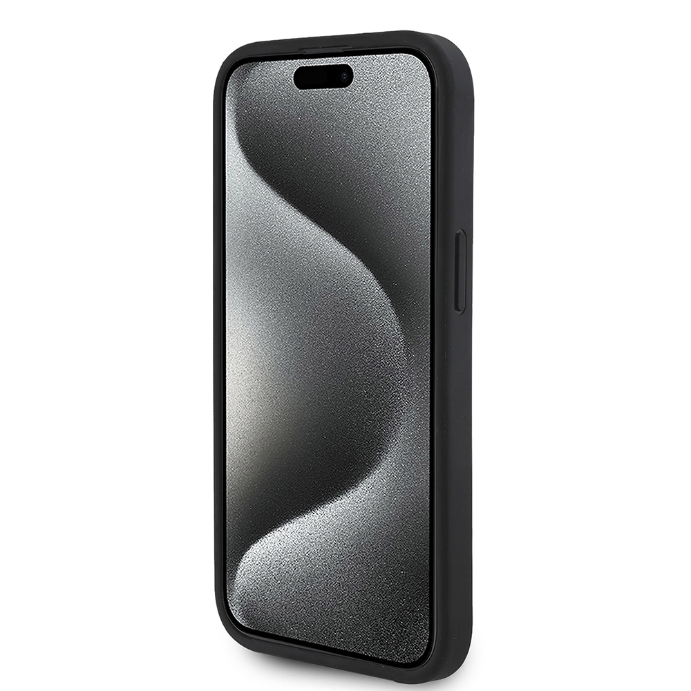 Apple iPhone 15 Kılıf Guess Orjinal Lisanslı M-safe Şarj Özellikli Taneli Çiçek Tasarımlı Metal Yazı Logolu Kapak