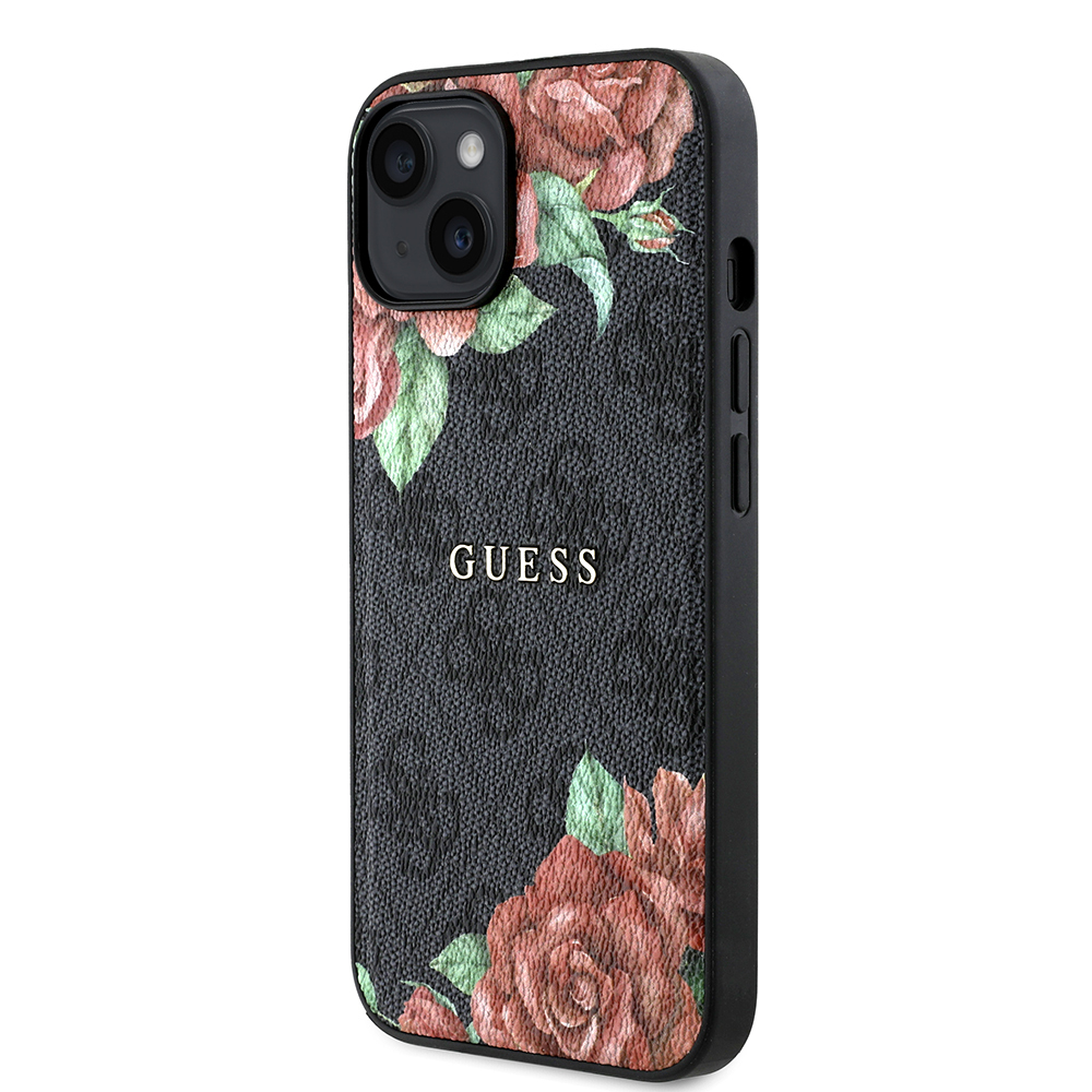 Apple iPhone 15 Kılıf Guess Orjinal Lisanslı M-safe Şarj Özellikli Gül Baskılı 4G Desenli Yazı Logolu Kapak - Görsel 2