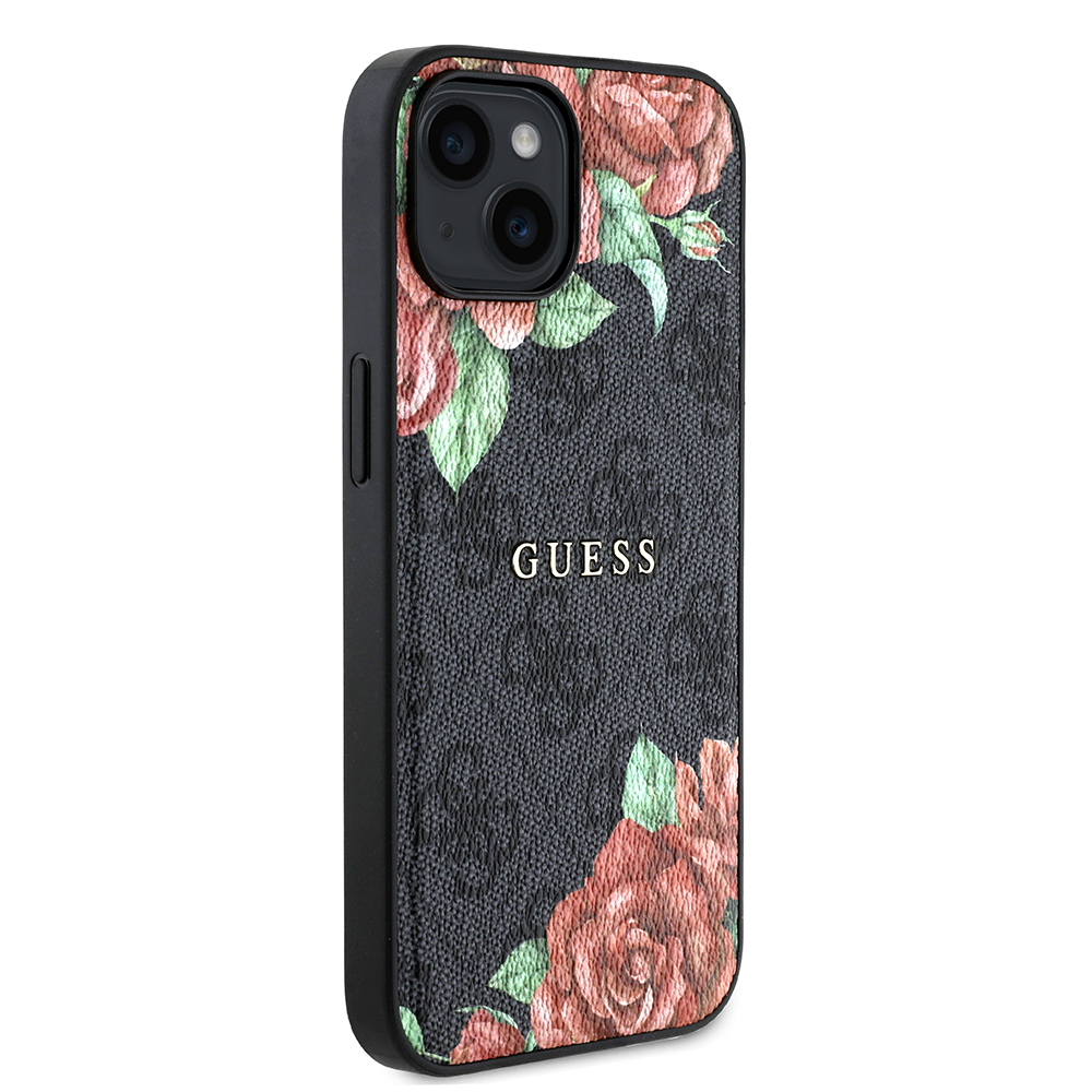 Apple iPhone 15 Kılıf Guess Orjinal Lisanslı M-safe Şarj Özellikli Gül Baskılı 4G Desenli Yazı Logolu Kapak - Görsel 4